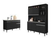Cozinha Compacta Alice e Balcão Gabinete Sem Tampo Tatiane 120cm Preto - AJL Móveis
