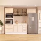 Cozinha Compacta Amara 8 Portas 4 Gavetas com Vidro Creme/Branco - Politorno