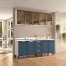 Cozinha Compacta Amara 9 Portas 3 Gavetas com Vidro 40250789 Azul/Branco - Politorno