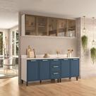 Cozinha Compacta Amara 9 Portas 3 Gavetas com Vidro Azul/Branco - Politorno