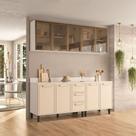 Cozinha Compacta Amara 9 Portas 3 Gavetas com Vidro Creme/Branco - Politorno