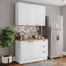 Cozinha Compacta Americana 5 Portas 3 Gavetas 100% Mdf Branco Hp/Nature - Henn Cozinha Compacta Americana 5 Portas 3 Gavetas 100% Mdf Branco Hp/Nature - Henn