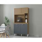 Cozinha Compacta Armário Organizador Duda 90cm Com Gaveta Damasco/ripado Cinza