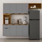 Cozinha Compacta Aura 8 Portas Com Nicho Integrado Cinamomo/cinza Acetinado