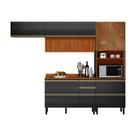 Cozinha Compacta com 2 Vidros Reflecta Ripada Proença 6 Portas 6 Gavetas Carbono e Nogueira