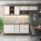 Cozinha Compacta Domus 6 Portas 5 Gavetas Nogal/Branco - Hecol Móveis
