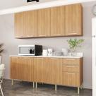 Cozinha Compacta Girassol 9 Portas e 3 Gavetas com Divisor de Talheres Freijó/Mármore Branco - Tecnomobili