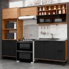 Cozinha Compacta Laura 7 Portas 3 Gavetas com Vidro 100% Mdf Freijo/Nero - Mx Móveis