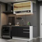 Cozinha Compacta Madesa Glamy 120002 com Armário e Balcão (Sem Tampo e Pia) - Branco/Preto Cozinha Compacta Madesa Glamy 120002 com Armário e Balcão (Sem Tampo e Pia) - Branco/Preto