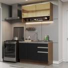 Cozinha Compacta Madesa Glamy 120002 com Armário e Balcão (Sem Tampo e Pia) - Rustic/Preto