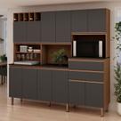 Cozinha Compacta Malbec 12 Portas 100% MDF com Tampo Cinza/Ébano/Grafite Belga