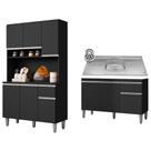Cozinha Compacta Márcia e Balcão Gabinete Com Pia Tatiane 120cm Preto - AJL Móveis