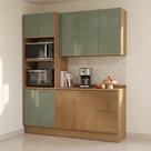 Cozinha Compacta Modulada 3 Peças com Torre Quente Vibra Marrom/Canela/Verde Pistache Super Brilho