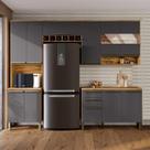 Cozinha Compacta Modulada 4 Peças 11 Portas com Vidro e Tampo 266cm 100% MDF Itália Espresso Móveis Cinza/Amêndoa/Chumbo