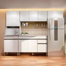 Cozinha Compacta Modulada 4 Peças com Balcão 120cm com Tampo Line Branco/Supremo/Freijó Cozinha Compacta Modulada 4 Peças com Balcão 120cm com Tampo Line Branco/Supremo/Freijó