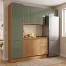 Cozinha Compacta Modulada 4 Peças com Paneleiro Vibra Marrom/Canela/Verde Pistache Super Brilho