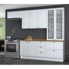 Cozinha Compacta Modulada 5 Peças 8 Portas 5 Gavetas Tampo Amadeirado Emily Espresso Móveis Branco/HP/Nature Cozinha Compacta Modulada 5 Peças 8 Portas 5 Gavetas Tampo Amadeirado Emily Espresso Móveis Branco/HP/Nature