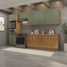 Cozinha Compacta Modulada 6 Peças com Torre Quente Vibra Marrom/Canela/Verde Pistache Super Brilho