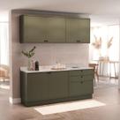 Cozinha Compacta Modulada 6 Portas 3 Gavetas 100% MDF 1 Tampo Sevilha Verde/Hill