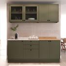 Cozinha Compacta Modulada 7 Portas 3 Gavetas 100% MDF 1 Tampo Sevilha Verde/Hill