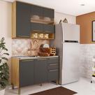 Cozinha Compacta Napoli 6 Portas 2 Gavetas 100% Mdf com Vidro Amêndoa/Chumbo - Rio Doce Cozinha Compacta Napoli 6 Portas 2 Gavetas 100% Mdf com Vidro Amêndoa/Chumbo - Rio Doce