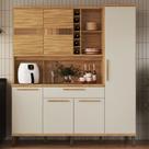 Cozinha Compacta Touriga 6 Portas 1 Gaveta 100% Mdf com Vidro Amêndoa/Off White - Rio Doce