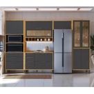 Cozinha Completa 100% Mdf 5 Peças 11 Portas 5 Gavetas e Vidro 349cm Vicenza Espresso Móveis