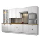 Cozinha Completa 6 Peças Americana Branco com Cristaleira Tampo Nature - Móveis Henn