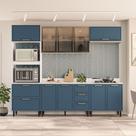 Cozinha Completa Amara 10 Portas 4 Gavetas com Vidro 40250783 Azul/Branco - Politorno
