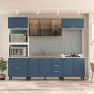 Cozinha Completa Amara 10 Portas 4 Gavetas com Vidro 40250785 Azul/Branco - Politorno