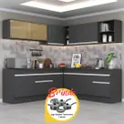 Cozinha Completa Canto Veneza MP2096 Multimóveis Preto Branco Brinde Jogo de Panelas Tramontina