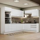 Cozinha Completa de Canto 100% MDF Madesa Acordes 479003 Armário e Balcão - Frentes Branco Brilho