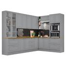 Cozinha Completa de Canto Americana 8 Peças Cinza com Cristaleira e Tampo Nature - Móveis Henn Cozinha Completa de Canto Americana 8 Peças Cinza com Cristaleira e Tampo Nature - Móveis Henn