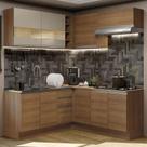 Cozinha Completa de Canto Madesa Glamy 349001 com Armário e Balcão (Sem Tampo) - Rustic/Rustic/Crema Cozinha Completa de Canto Madesa Glamy 349001 com Armário e Balcão (Sem Tampo) - Rustic/Rustic/Crema