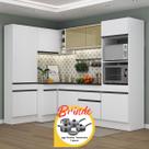 Cozinha Completa de Canto Veneza MP2085 Multimóveis Branco Preto Brinde Jogo de Panelas Tramontina