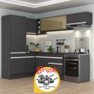 Cozinha Completa de Canto Veneza MP2086 Multimóveis Preto Branco Brinde Jogo de Panelas Tramontina