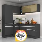 Cozinha Completa de Canto Veneza MP2089 Multimóveis Preto Branco Brinde Jogo de Panelas Tramontina Cozinha Completa de Canto Veneza MP2089 Multimóveis Preto Branco Brinde Jogo de Panelas Tramontina