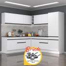 Cozinha Completa de Canto Veneza MP2101 Multimóveis Branco Preto Brinde Jogo de Panelas Tramontina