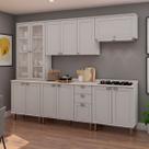 Cozinha Completa Iluminata 12 Portas 3 Gavetas 100% Mdf com Vidro Branco/Fendi/Mineral - Genialflex