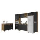 Cozinha Completa Luana Modulada 6 Peças com Pia s/Tampo - Carvalho Americano - Preto - EdeCasaMoveis