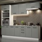 Cozinha Completa Madesa Agata 270002 com Armário e Balcão (Com Tampo) - Branco/Cinza