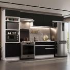 Cozinha Completa Madesa Glamy 350001 com Armário e Balcão (Sem Tampo e Pia) - Branco/Preto