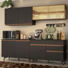 Cozinha Completa Madesa Reims 240001 com Armário e Balcão - Preto/Rustic Cozinha Completa Madesa Reims 240001 com Armário e Balcão - Preto/Rustic