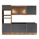 Cozinha Completa MDF Modular Édez Uno, 6 Peças, Grafite e Louro Freijó