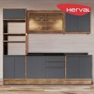 Cozinha Completa MDF Modular Édez Uno, 6 Peças, Grafite e Louro Freijó