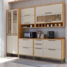 Cozinha Completa Modulada 100% MDF 5 Peças 11 Portas 4 Gavetas e Vidro 274cm Vicenza Espresso Móveis Bege/Amêndoa/Off-White