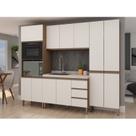 Cozinha Completa Modulada 4 Peças com Torre Quente e Balcão sem Tampo Bege/Ébano/Off White
