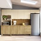 Cozinha Completa Modulada 5 Peças 10 Portas 3 Gavetas com Tampo e Painel Ripado Central Glam Bege/Freijó/Vanilla/Cp Cozinha Completa Modulada 5 Peças 10 Portas 3 Gavetas com Tampo e Painel Ripado Central Glam Bege/Freijó/Vanilla/Cp