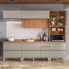 Cozinha Completa Modulada 5 Pecas 218,5cm x 270cm Proença Bege/Nogueira/Nude Prime