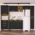 Cozinha Completa Modulada 5 Peças 9 Portas 2 Gavetas com Tampo Iris Marrom/Carvalho/Preto